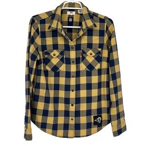 LEVI’S RAMS NFL WOMEN’S LOS ANGELES RAMS PLAID WESTERN LONG SLEEVE SHIRT GOLD M